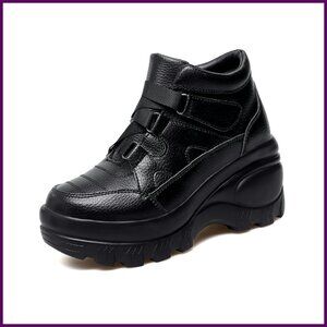 Leather Orthopedic Chunky Platform Ankle Boots Arch Support Wedge Booties